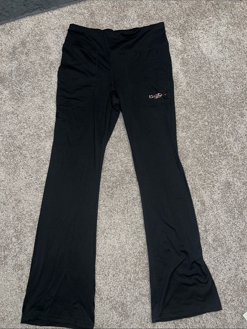 bebe Black Flared Leggings with Logo